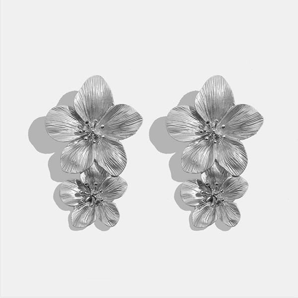 sengpan Double layer Flower Earrings for Women Wedding Party Boho Jewelry Statement Dangle Drop Big Earrings Boucle D'oreille Femme