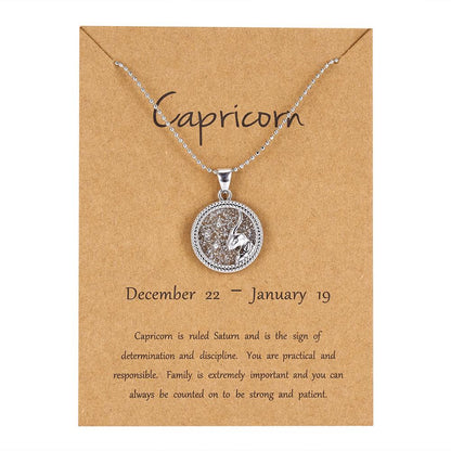 sengpan  gifts for women Fashion Charm Silver Color 12 Constellation Pendant Necklace Aries Leo Star Zodiac Sign Necklaces for Women Personality Jeweley