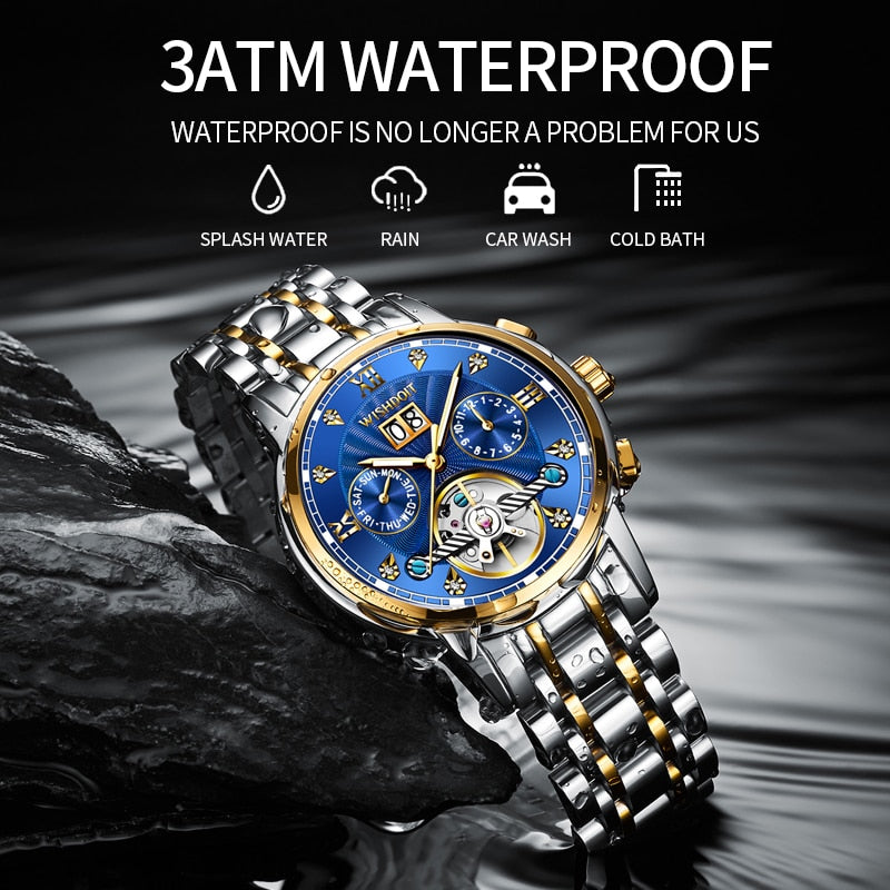 sengpan gifts for Men Automatic Mechanical Watch Top Brand Stainless Steel Waterproof Watches New Fashion Business Hollow  Wristwatch