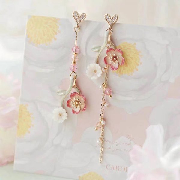 sengpan gifts for her hot sale new gifts for women Korean Fashion Cat Rose Flowers Tassel Earrings For Women Crystal Pearl Dangle Asymmetrical Wedding Party Jewelry Sweet Female