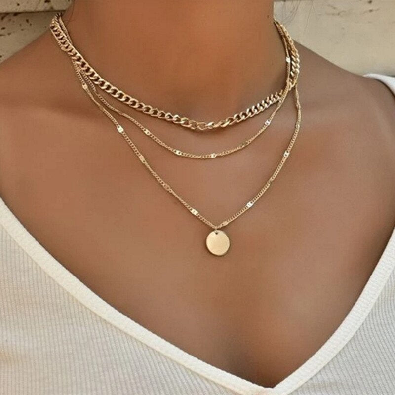 sengpan Vintage Multiayered Pearl Necklace For Women Fashion Golden Portrait Coin Pendant Thick Chain Necklaces Jewelry Gifts