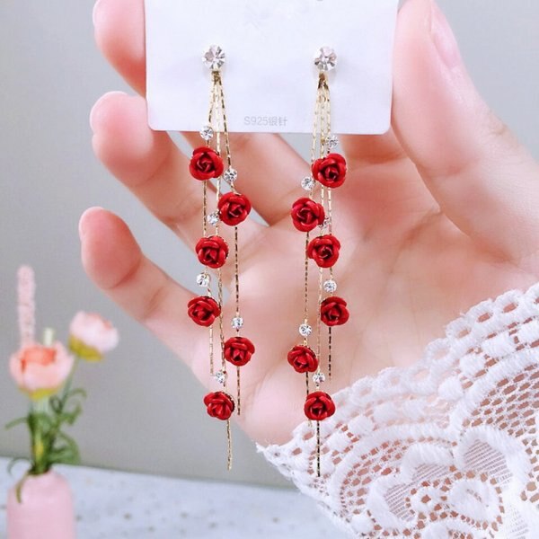 sengpan  gifts for her Trend Simulation Pearl Long Earrings Female Moon Star Flower Rhinestone Wedding Pendant Earrings Fashion Korean Jewelry