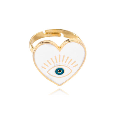 sengpan Unique Design Heart Eye Open Rings For Women Gold Plated Red Love Heart Blue Eyes Adjustable Opening Ring Fashion Party Jewelry