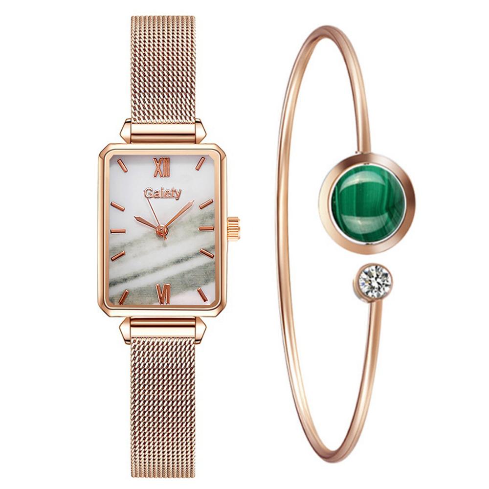 sengpan Christmas wishlist  Gaiety Brand Women Watches Fashion Square Ladies Quartz Watch Bracelet Set Green Dial Simple Rose Gold Mesh Luxury Women Watches