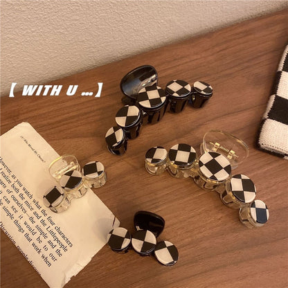 sengpan  New Korean New Black White Acrylic Plaid Big Hairpin Smooth Irregular Geometric Hair Claw for Women Girls Gift Jewelry