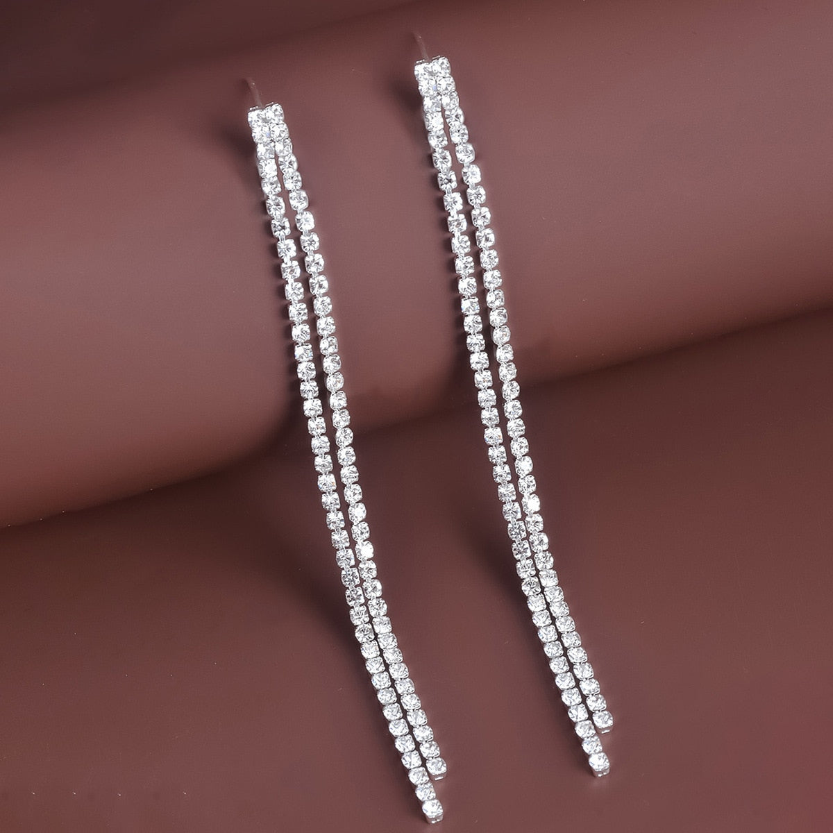 sengpan Simple Rhinestone Crystal Tassel Long Earrings for Women Shining Wedding Party Hanging Dangle Earrings Bridal Brincos