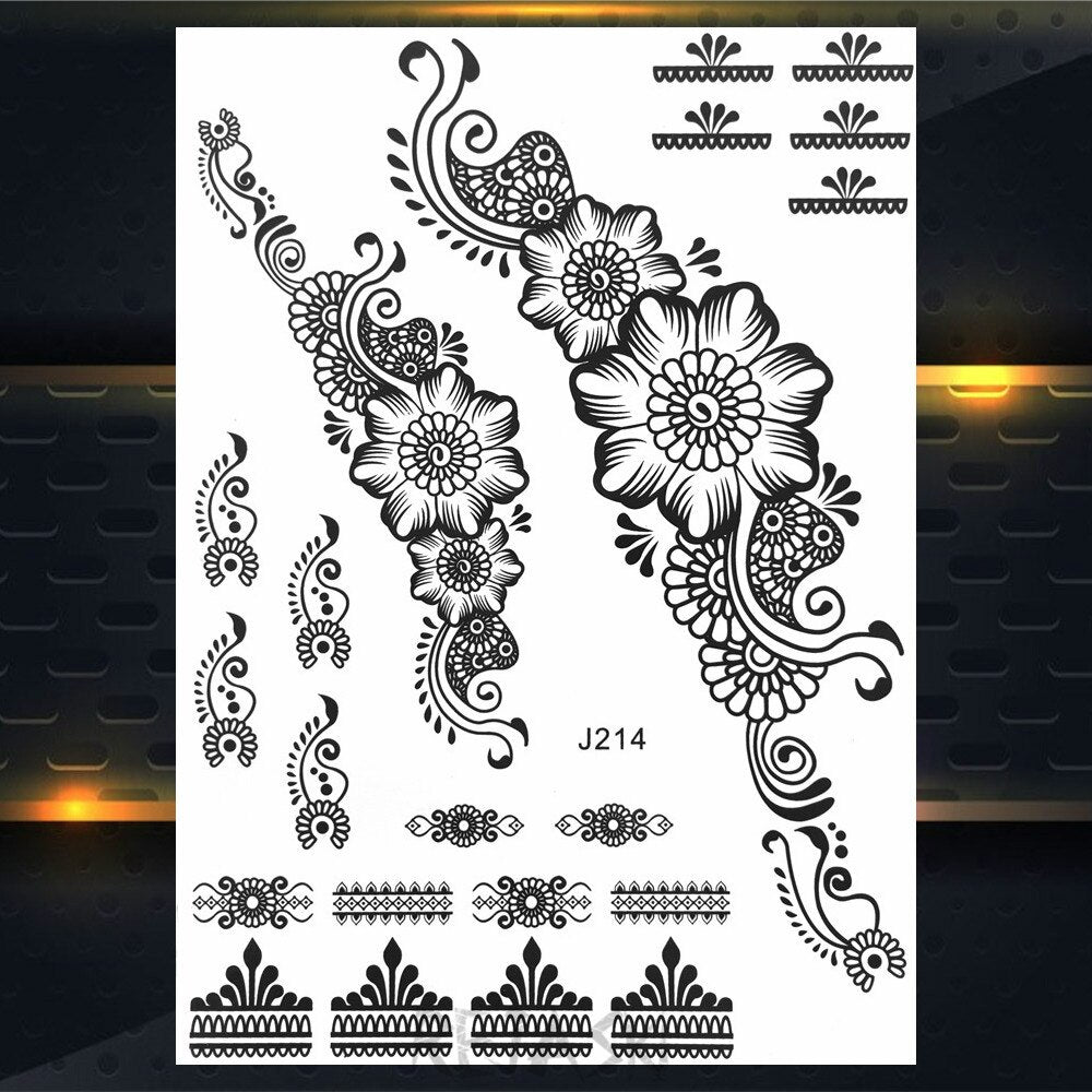 sengpan western jewelry for women Black Henna Lace Temporary Tattoos Sticker For WOmen Butterfly Moth Mehndi Flower Fake Tatoo Sticker Feather Flora Tatoo