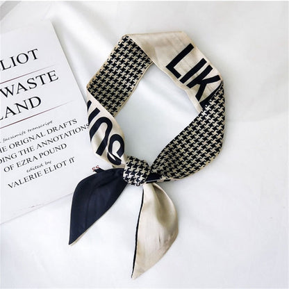 sengpan Korea Lattice Letter Silk Scarf Narrow Long Ribbon Tie Office Scarf Headband for Women Bag Accessories New Winter Autumn