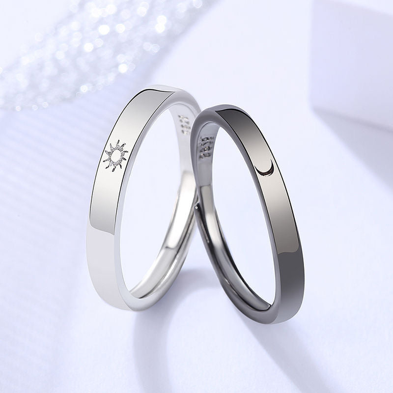 sengpan CHEISTMAS gifts for her 2 Pcs Sun Moon Lover Couple Rings Simple Opening Ring For Couple Men Women Wedding Engagement Promise Valentine's Day Jewelry