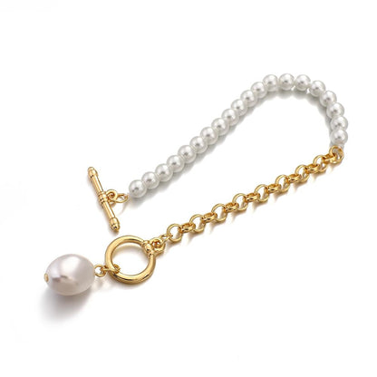 sengpan New Imitation Pearls Gold Color Metal Link Chain Bracelets for Women Fashion Charms Bracelet Summer Party Jewelry