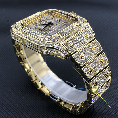 sengpan jewelry for men hot sale new Iced Out Square Men Watches Top Brand Luxury Full Diamond Hip Hop Watch Fashion Unltra Thin Wristwatch Male Jewelry