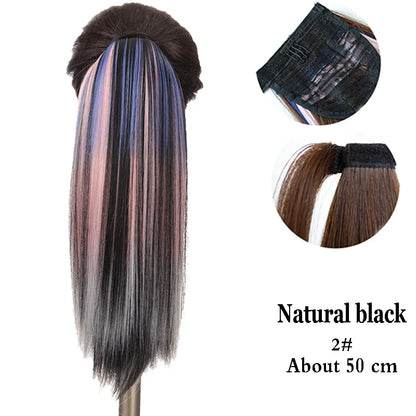 sengpan Synthetic Double Ponytail Highlighting Wig Female Bandage Wavy Hair COS Color Straight Ponytail Extension Natural Wig