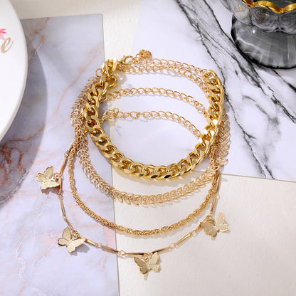 sengpan jewelry gifts for women hot sale new Fashion Multilayer Metal Butterfly Bracelet Set Statement Punk Female Geometric Chain Charm Trend Bangles Bracelet Jewelry Gift