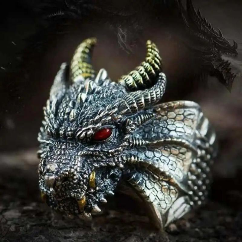 sengpan father's day gifts Ring for Men Domineering Trend Fire-Breathing Dragon Ring Retro Punk Locomotive Rider Jewelry Gift