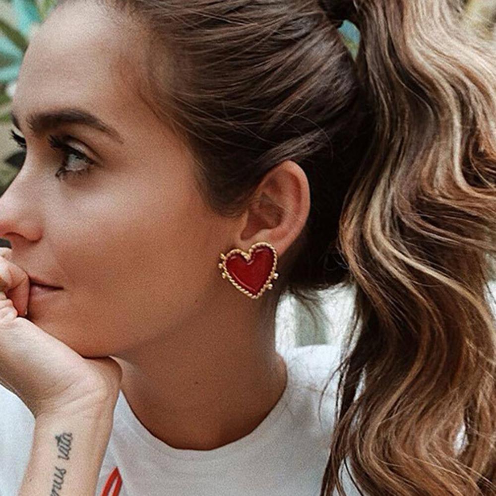 sengpan New Design Red Heart Stud Earring Women Metal Gold Color Eye Heart Lips Wedding  Statement Earrings Fashion Party Jewelry