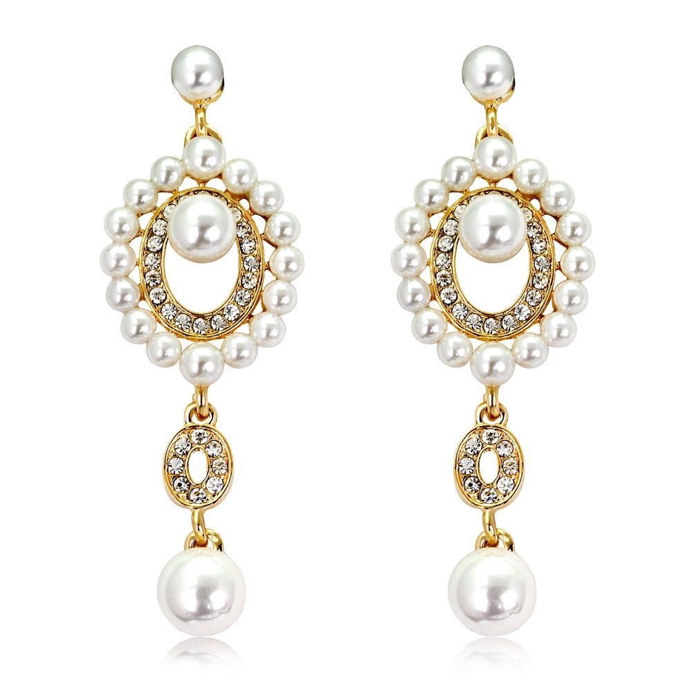 sengpan Gold Color Bridal Drop Earrings Simulated Pearl Crystal Statement Earrings for Women Wedding Party Jewelry Gift