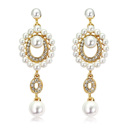 sengpan Gold Color Bridal Drop Earrings Simulated Pearl Crystal Statement Earrings for Women Wedding Party Jewelry Gift