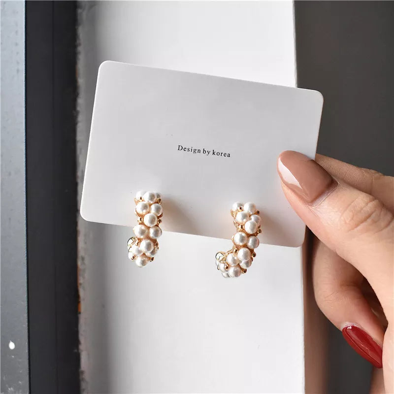 sengpan New Fashion Vintage Japan Korean Hoop Earrings For Women Handmade Sweet Simulated Pearl Circle Jewelry Pendientes Gifts