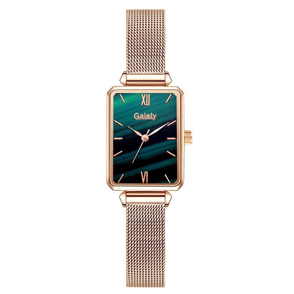 sengpan Christmas wishlist  Gaiety Brand Women Watches Fashion Square Ladies Quartz Watch Bracelet Set Green Dial Simple Rose Gold Mesh Luxury Women Watches