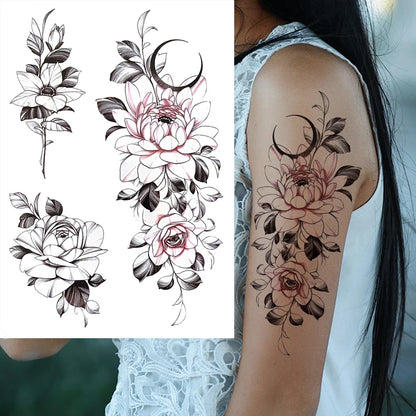 sengpan Sexy Flower Temporary Tattoos For Women Body Art Painting Arm Legs Tattoos Sticker Realistic Fake Black Rose Waterproof Tattoos