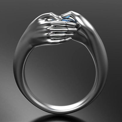 sengpan Black Men's And Women's Handshake Open Ring Creative Eternal Crystal Palm Adjustable Ring Fashion Finger Jewelry Gift