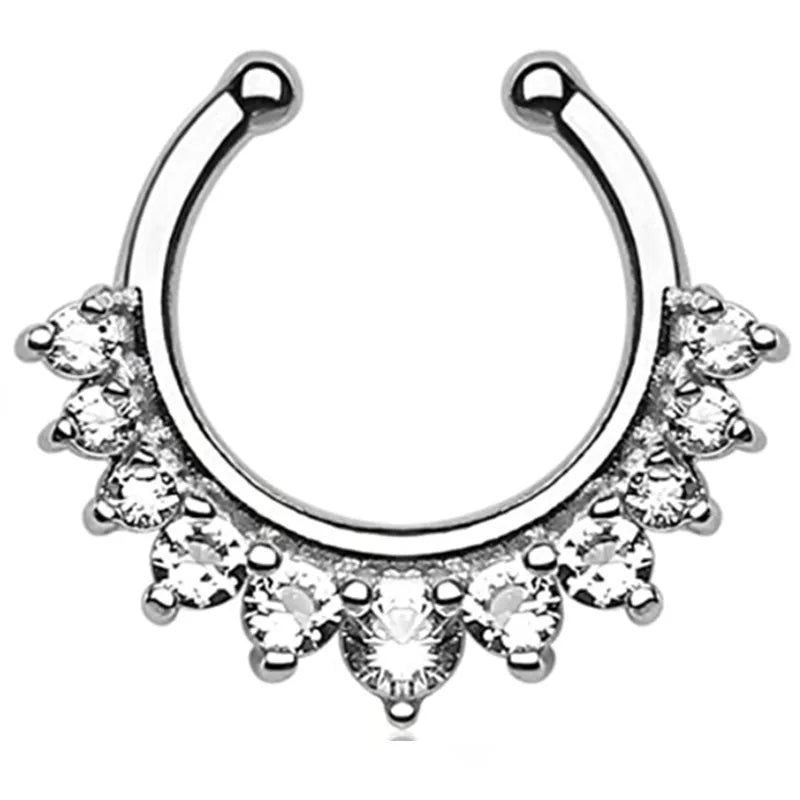 sengpan 1/2Piece Stainless Steel Fake Nose Piercing Septum Jewelry Crystal Zircon Fake Septum Piercing Ring Nose Rings for Women