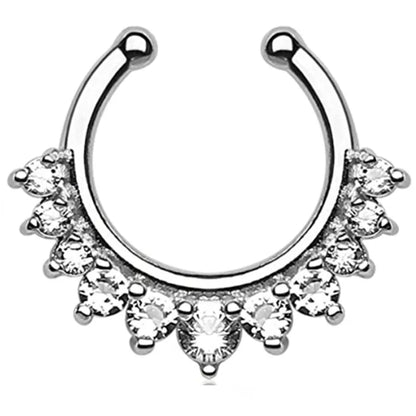 sengpan 1/2Piece Stainless Steel Fake Nose Piercing Septum Jewelry Crystal Zircon Fake Septum Piercing Ring Nose Rings for Women