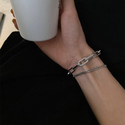 sengpan New Simple Silver Color Titanium Steel Double Hollow Lock Chain Sweet Romantic Irregular Geometric Thin Bracelet for Women