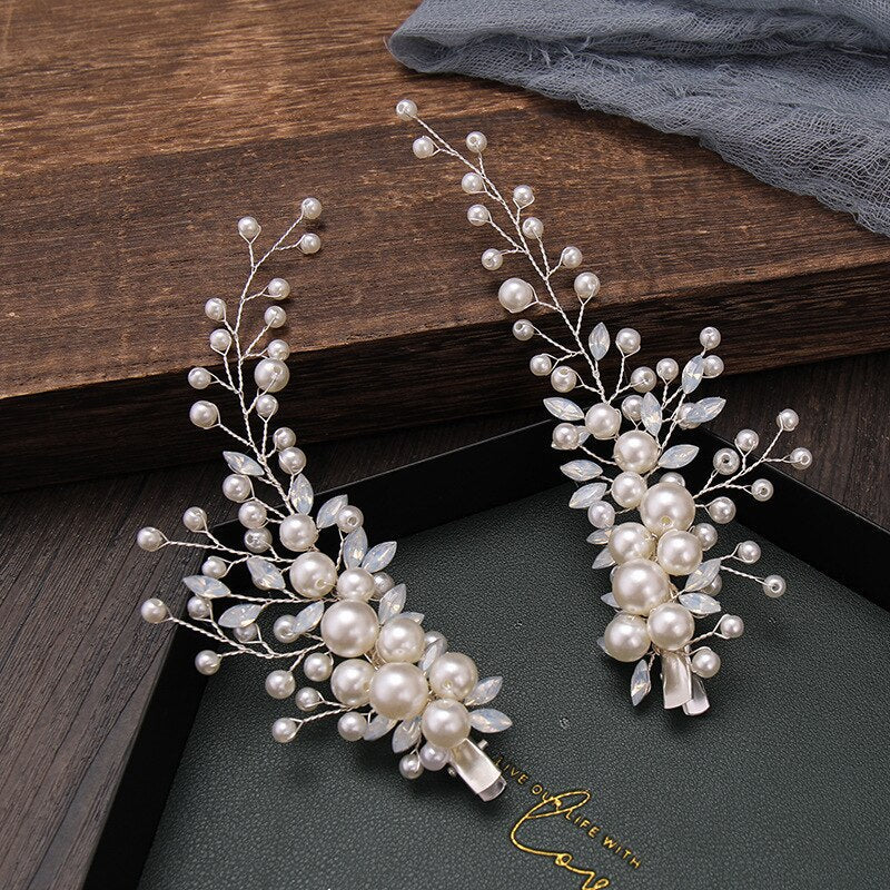 sengpan bridal jewelry set for wedding Handmade Crystal Pearl Floral Hair Clip Flower Barrettes Bride Headband Rhinestone Pageant Diadem Tiara Wedding Hair Accessories