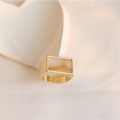 sengpan New Personality Vintage Trendy Marble Shell Simple Geometric Square Metal Ring For Women Girls Party Jewelry Gifts