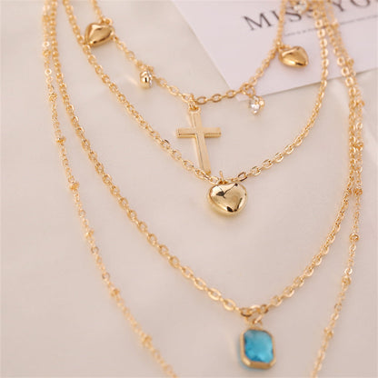 sengpan New Evil Eye Crystal Pendant Necklace Coin Women's Necklace Set Multi-layer StarMoon Alloy Imitation Pearl Pendant Necklace