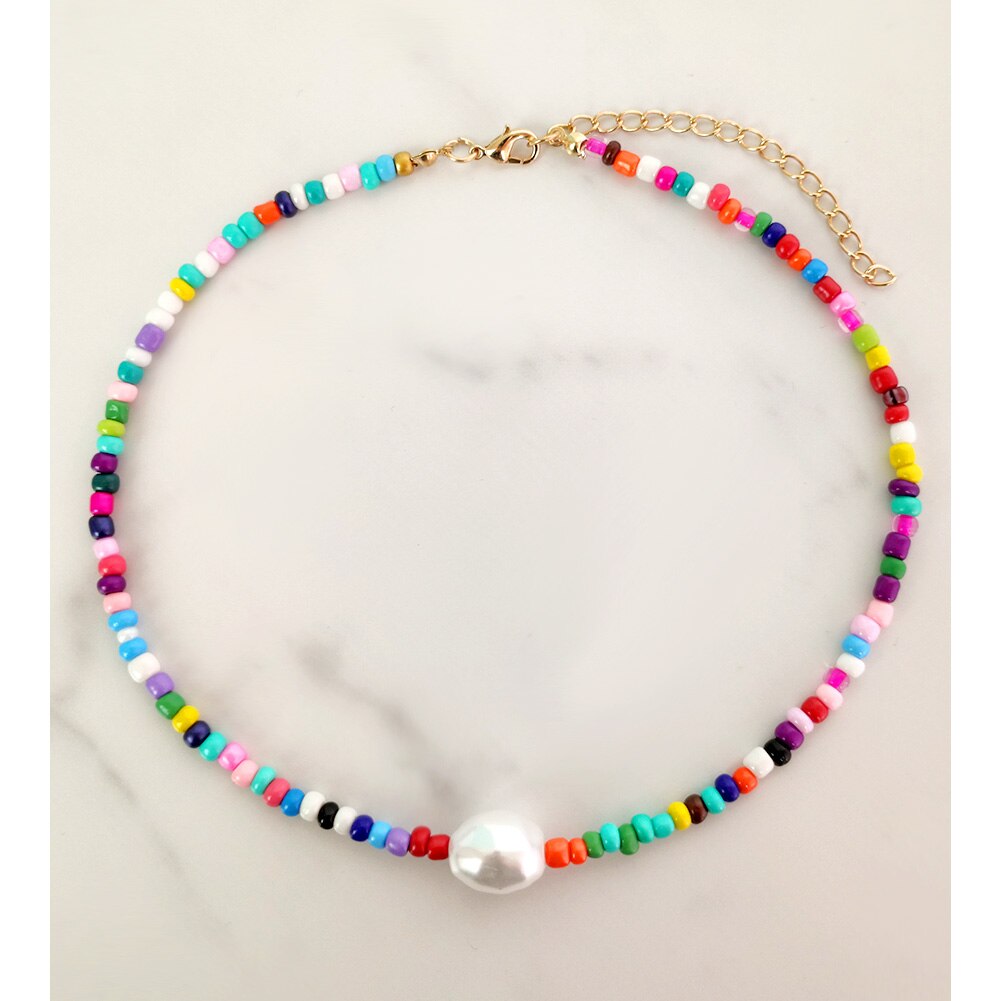 sengpan christmas gift ideas valentines day gifts for her Boho Smile Face Pearl Beaded Necklace For Women Colorful Heart Bead Handmade Necklaces Imitation Pearls Choker Sweet Jewelry New