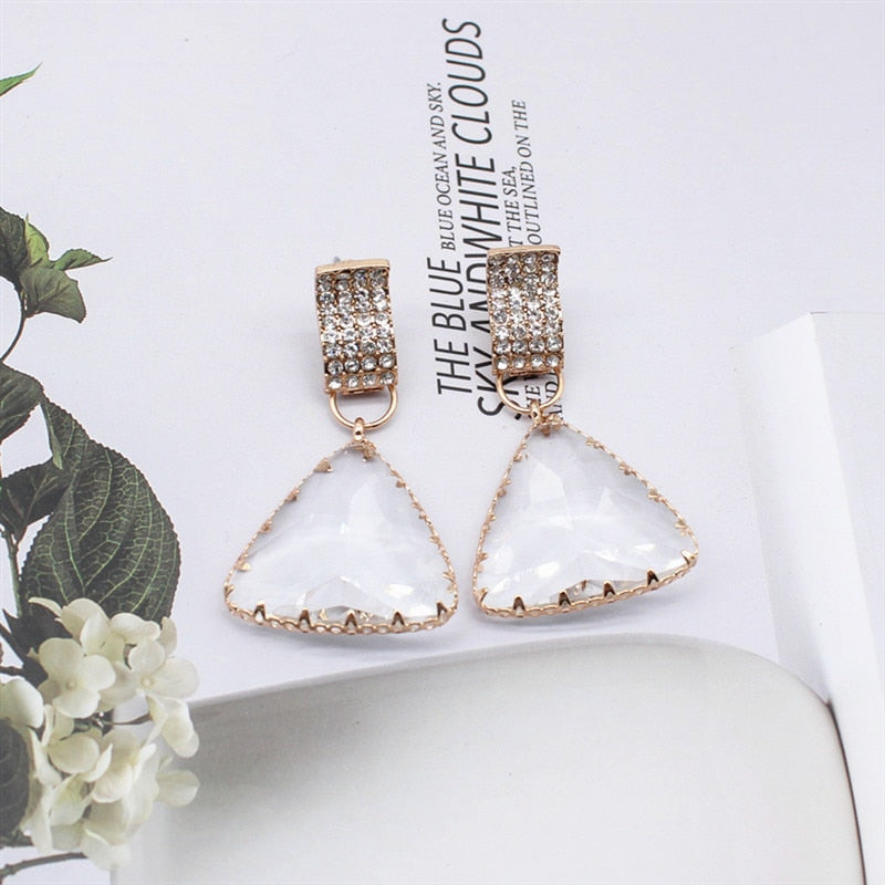 sengpan Korean New Design Fashion Jewelry Double Square Earrings Luxury Transparent Glass Crystal Party Earrings for women gift