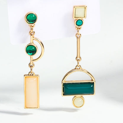 sengpan Asymmetry Irregular Enamel Geometric Drop Earrings for Women Gold Color Hollow Rhinestone Metal Hanging Dangle Earrings