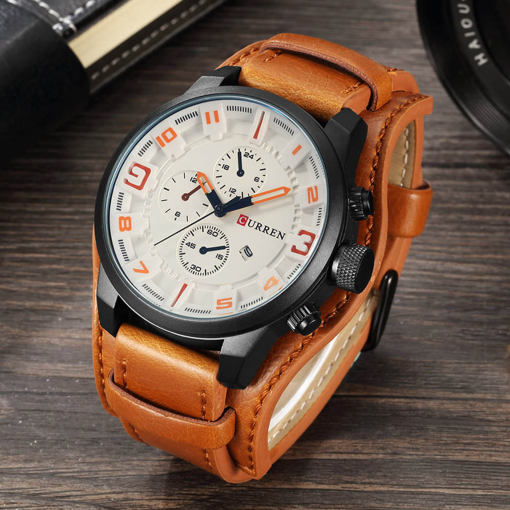 sengpan  gifts for men Top Brand Luxury Mens Watches Male Clocks Date Sport Military Clock Leather Strap Quartz Business Men Watch Gift