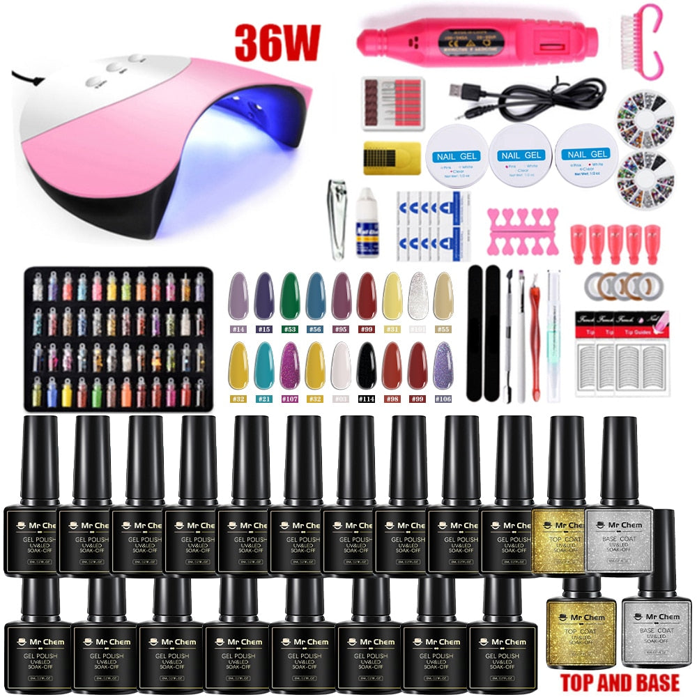 sengpan Nail Set 120W UV LED Lamp Dryer 18/12PCS Nail Gel Polish Kit Soak Off Manicure Set Electric Nail Drill Tools Set uñas