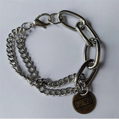 Lianfudai Punk Bracelet Classic Hip-hop Exaggerated Thick Chain New Double Pendant Link Round Men's Bracelet Jewelry