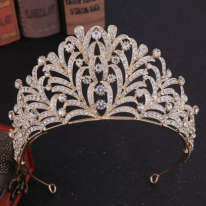 sengpan Baroque luxury Bride Crystal Queen Princess Big Crowns Rhinestone Leaf Tiaras Bridal Headband Wedding Hair Accessories Tiaras