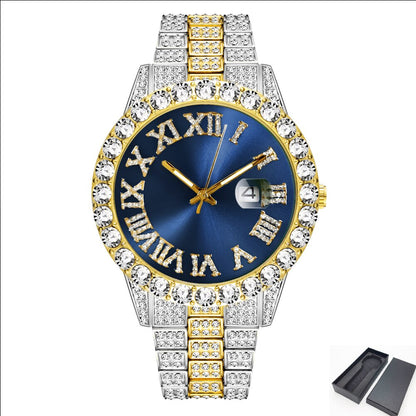 sengpan Disaster Prevention Jewelry Iced Out Watch Men Hip Hop Luxury Fully Bling Diamond Quartz Mens Watches Blue Face Waterproof AAA CZ Relojes