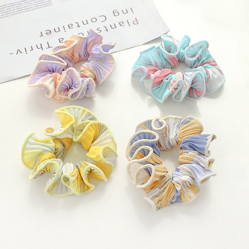 sengpan Tie-dye Folds Print Sweet Scrunchies for Women Girl Elastic Hair Band Ties Accessories Wholesale Korean Rubber Rope Dropshipping