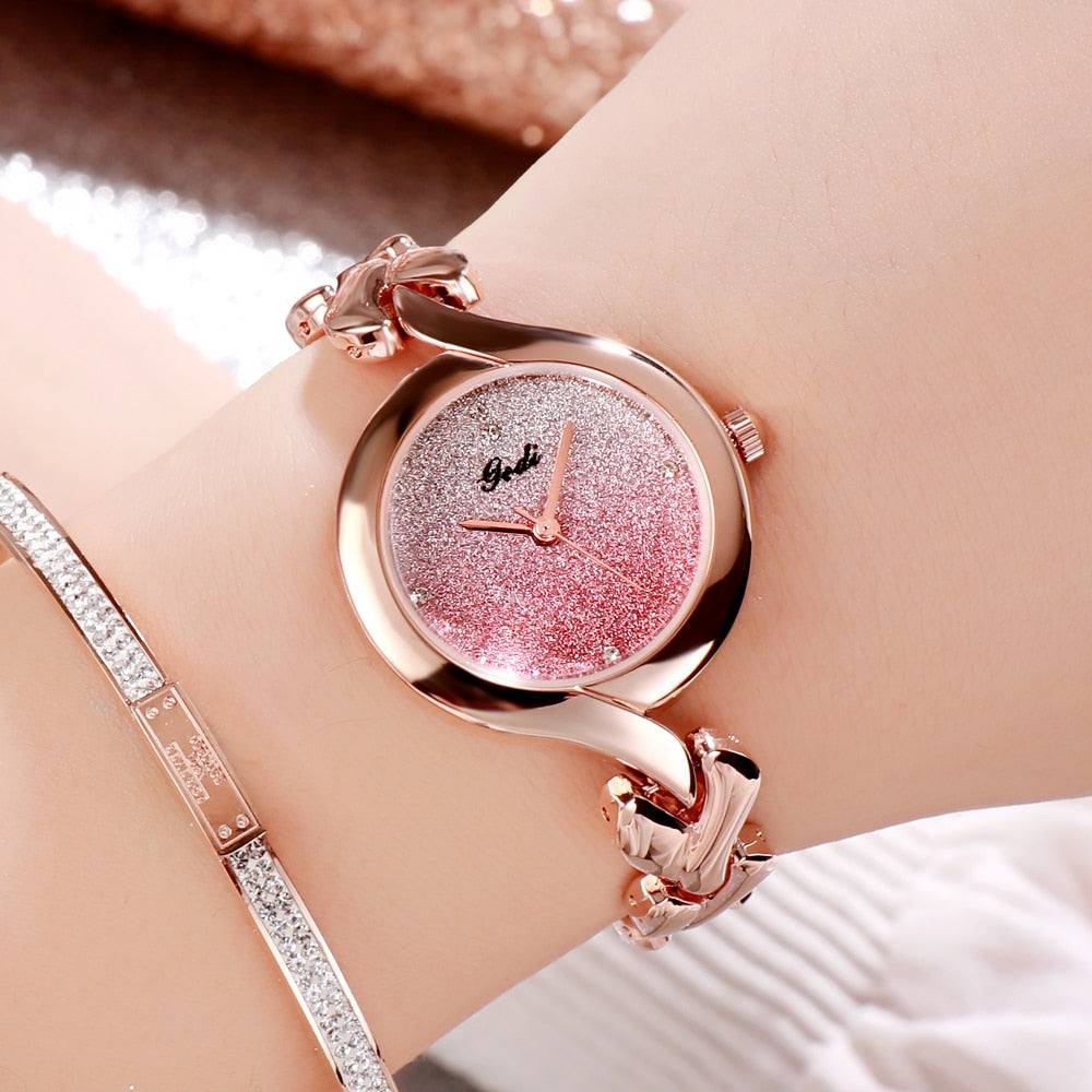 sengpan Women's Watches  Luxury Ladies Bracelet Watch Gradient Rose Gold Small Dial Dress Waterproof Quartz Wristwatch Gift to Women