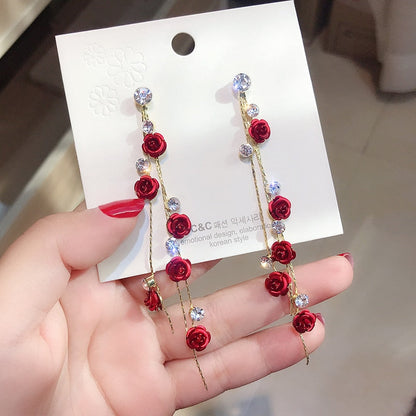 sengpan South Korea web celebrity super fairy temperament elegant Hyun fashion fashion earrings delicate purple flowers rose earrings