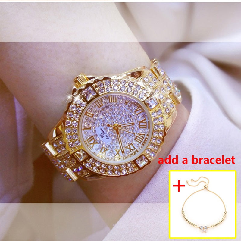 sengpan Women Watches Diamond Gold Watch Ladies Wrist Watches Luxury Brand Rhinestone Women's Bracelet Watches Female Relogio Feminino