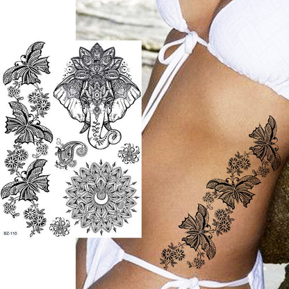 sengpan western jewelry for women Black Henna Lace Temporary Tattoos Sticker For WOmen Butterfly Moth Mehndi Flower Fake Tatoo Sticker Feather Flora Tatoo