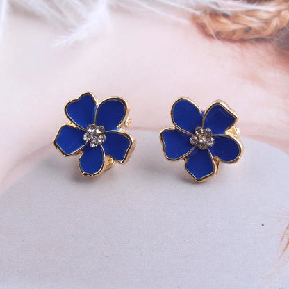 sengpan Korea Style Flower Shape Enamel Clip on Earrings Without Piercing for Girls Party Cute Lovely No Hole Ear Clip jewelry