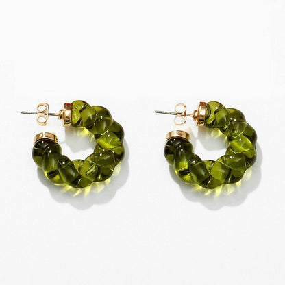 sengpan 26mm C Shape Green Resin Twist Hoop Earrings Geometric transparent Resin Stament Earrings For women Gift