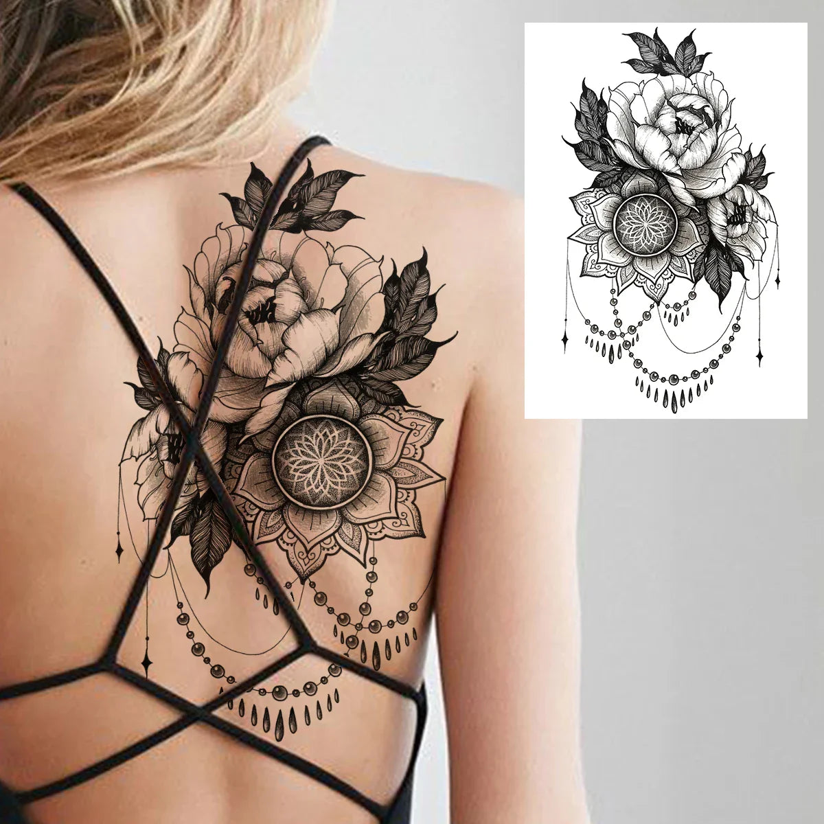 sengpan Sexy Flower Temporary Tattoos For Women Body Art Painting Arm Legs Tattoos Sticker Realistic Fake Black Rose Waterproof Tattoos