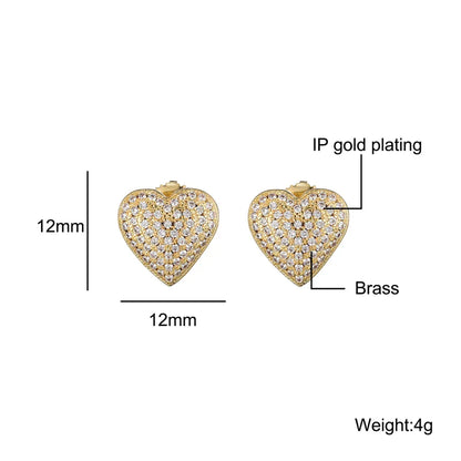 sengpan Hip Micro 1Pair Heart Shape Pave Baguette Cubic Zircon Stone Ice out Stud CZ Earring Bling Copper Earrings For Women Men Jewelry