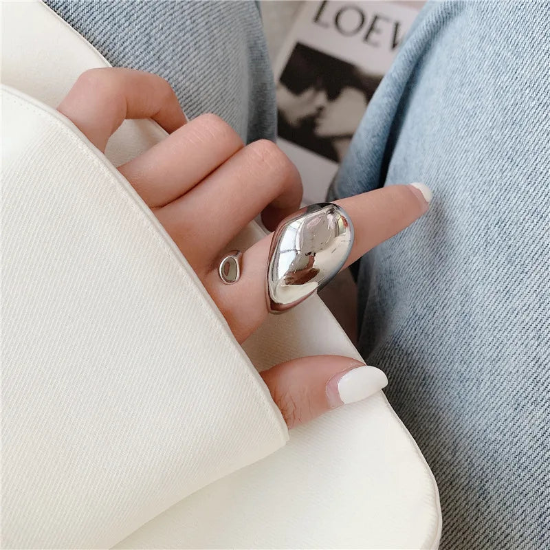 Lianfudai  NEW Exaggeration Punk Water Droplets Distortion Irregular Wide Version Gold Color Ring For Women Party Jewelry