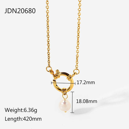 sengpan easter gifts for women  Freshwater Pearl Pendant Necklaces Women Stainless Steel Jewelry Round Spring Clasp Sailor Buckle 18k Gold  Chain Accessories